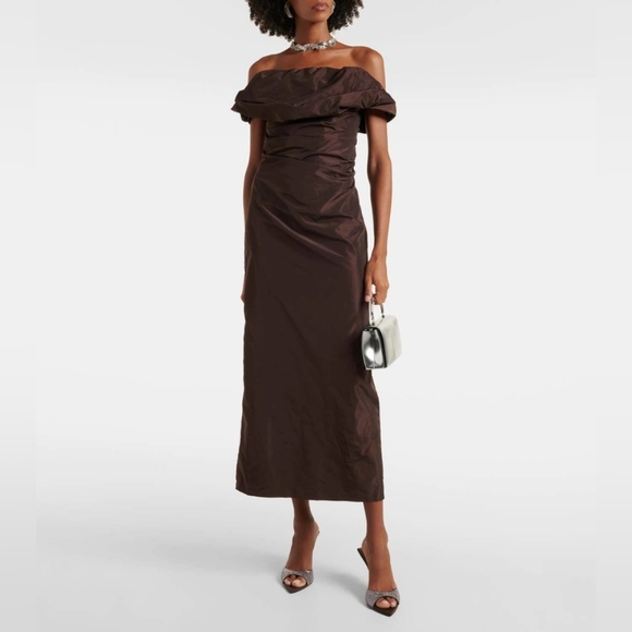 ✨️NWT Staud Andrea Off-Shoulder Dark Chocolate Maxi Dress 12 ($495 ) - Picture 1 of 9